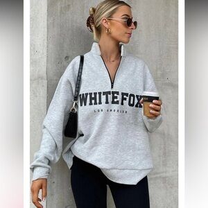 White Fox Quarter Zip S/M High Standard Zip Front Sweater Grey Marle
